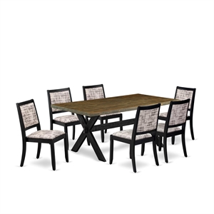 East West Furniture X-Style 7-Piece Kitchen Table Set in Distressed Jacobean
