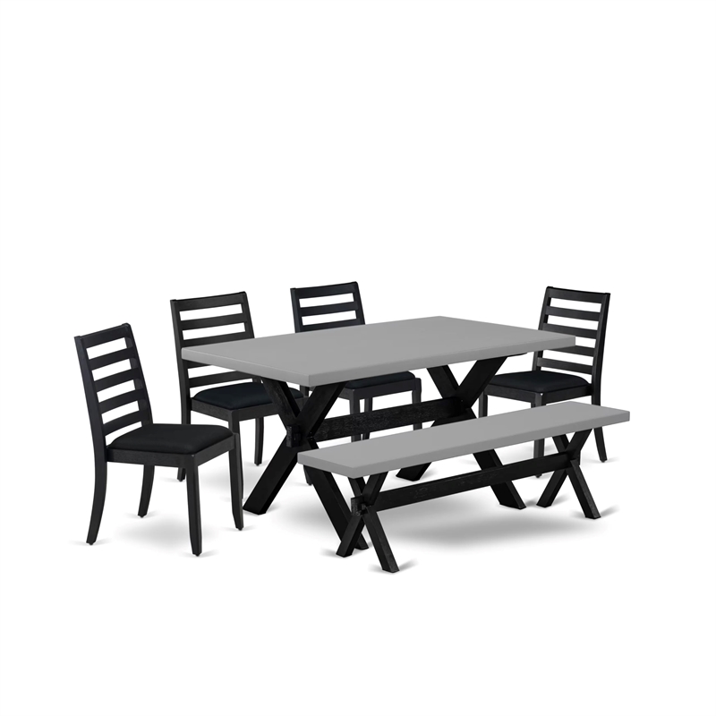 East West Furniture X-Style 6-Piece Dining Table Set in Cement Finish