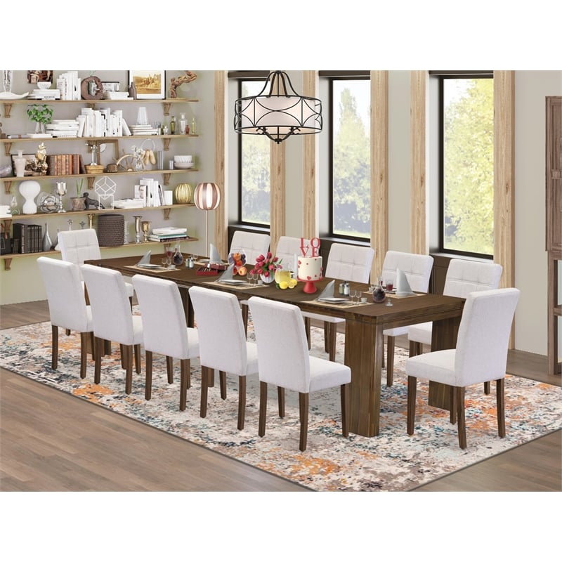 East West Furniture Xtenczar 13-Piece Extendable Dining Set in Walnut Finish
