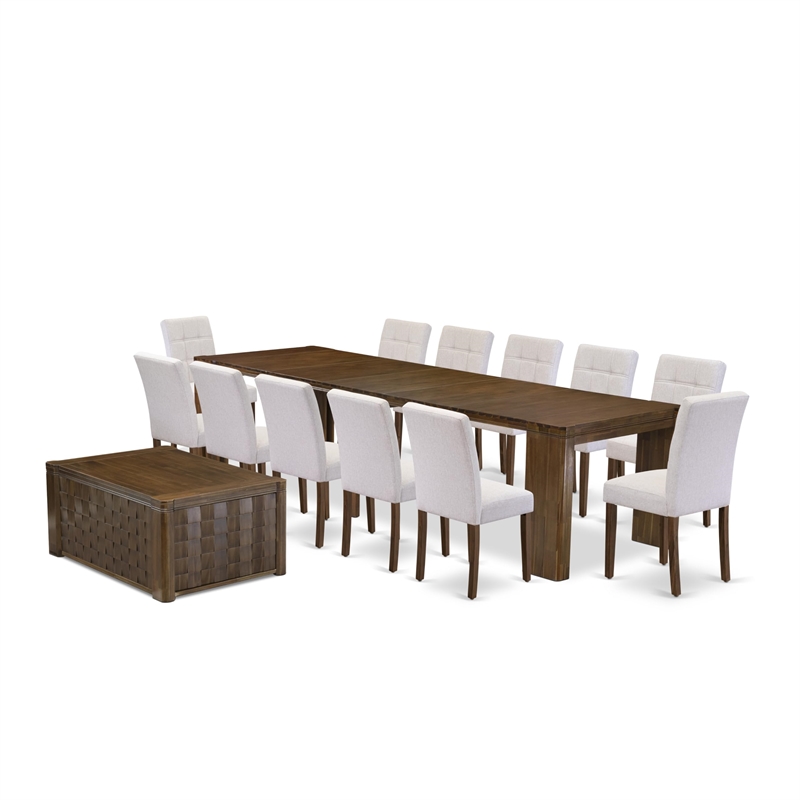 East West Furniture Xtenczar 14-Piece Extendable Dining Set in Walnut Finish
