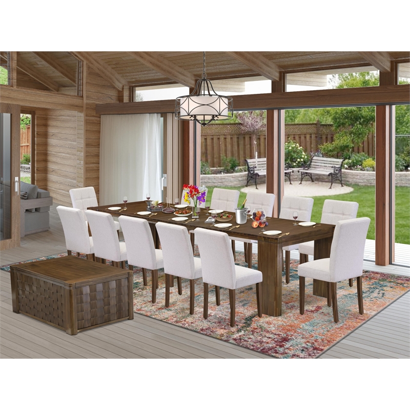 East West Furniture Xtenczar 14-Piece Extendable Dining Set in Walnut Finish
