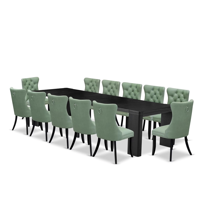 East West Furniture Xtenczar 13 -Piece Dining Room Table Set in Black Finish