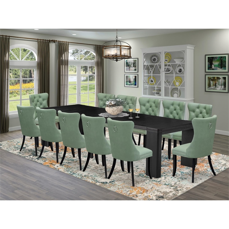 East West Furniture Xtenczar 13 -Piece Dining Room Table Set in Black Finish