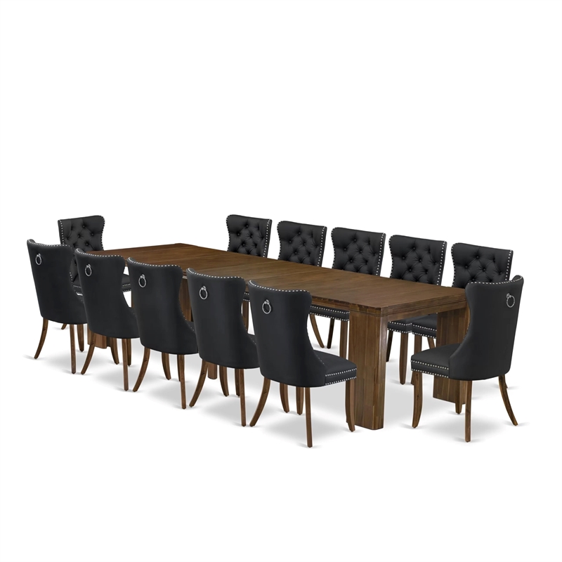 East West Furniture Xtenczar 13-Piece Extendable Dining Set in Walnut Finish