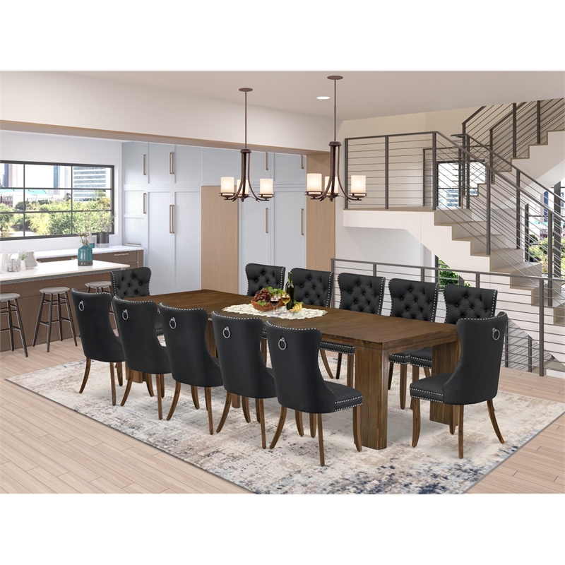 East West Furniture Xtenczar 13-Piece Extendable Dining Set in Walnut Finish