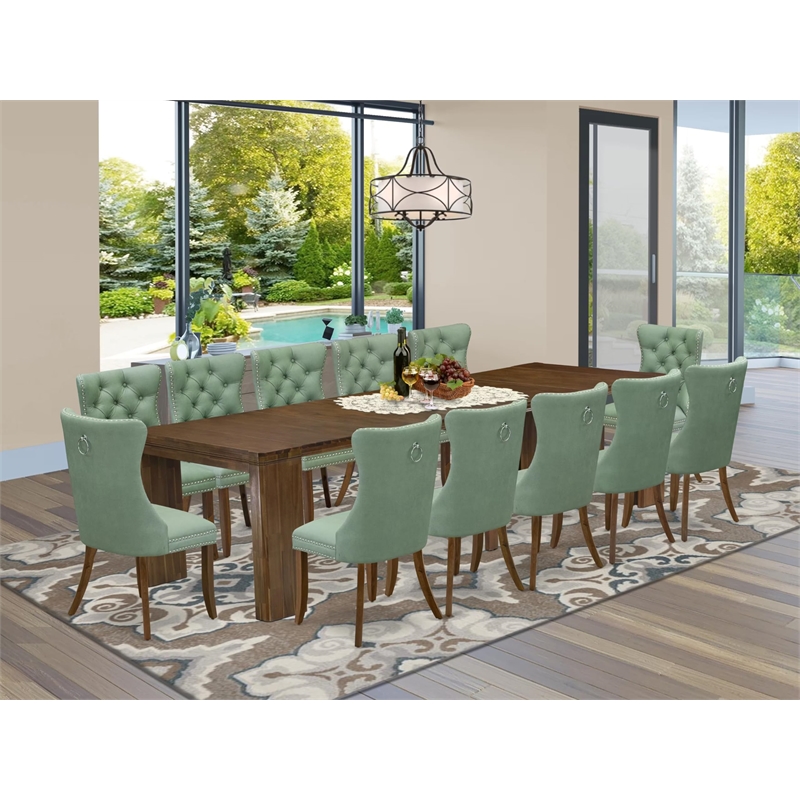 East West Furniture Xtenczar 13-Piece Extendable Dining Set in Walnut Finish