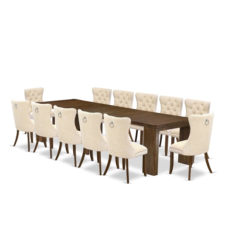 East West Furniture Xtenczar 13-Piece Extendable Dining Set in Walnut Finish