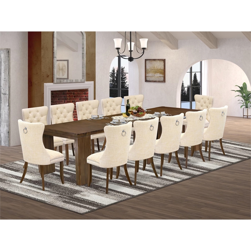 East West Furniture Xtenczar 13-Piece Extendable Dining Set in Walnut Finish
