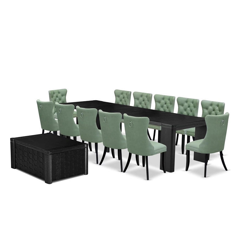 East West Furniture Xtenczar 14 -Piece Dining Room Table Set in Black Finish