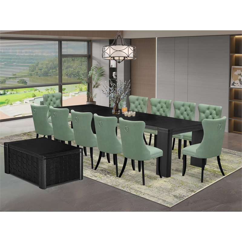 East West Furniture Xtenczar 14 -Piece Dining Room Table Set in Black Finish