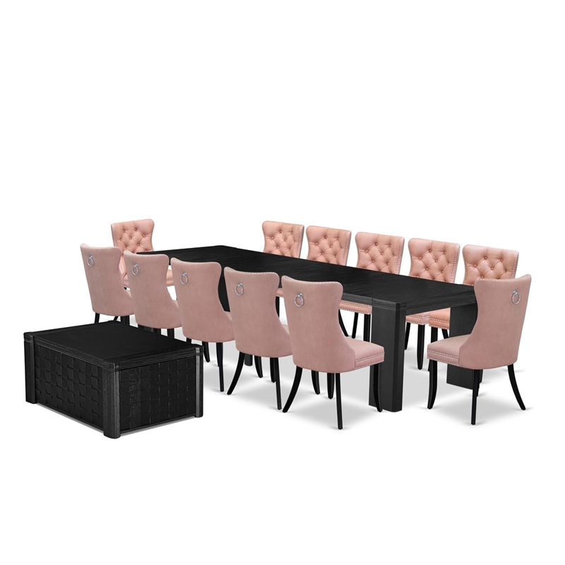 East West Furniture Xtenczar 14 -Piece Dining Room Table Set in Black Finish