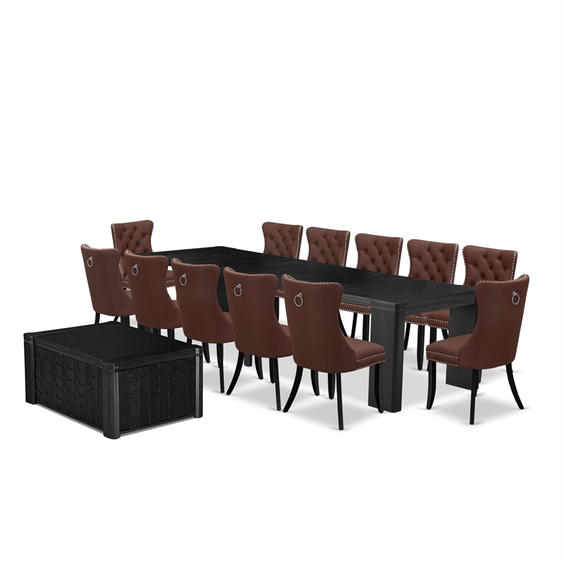 East West Furniture Xtenczar 14 -Piece Dining Room Table Set in Black Finish