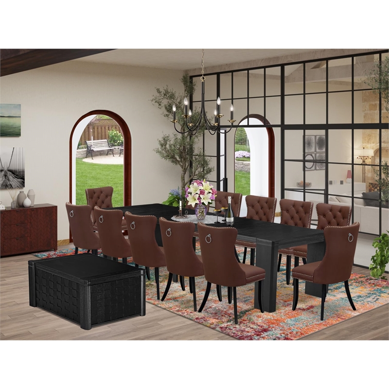 East West Furniture Xtenczar 14 -Piece Dining Room Table Set in Black Finish