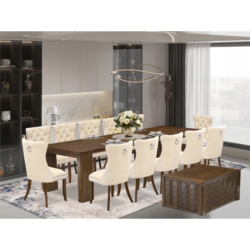 East West Furniture Xtenczar 14-Piece Extendable Dining Set in Walnut Finish