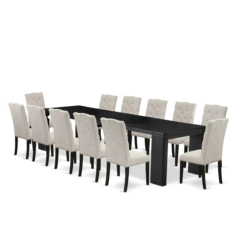 East West Furniture Xtenczar 13 -Piece Dining Room Table Set in Black Finish
