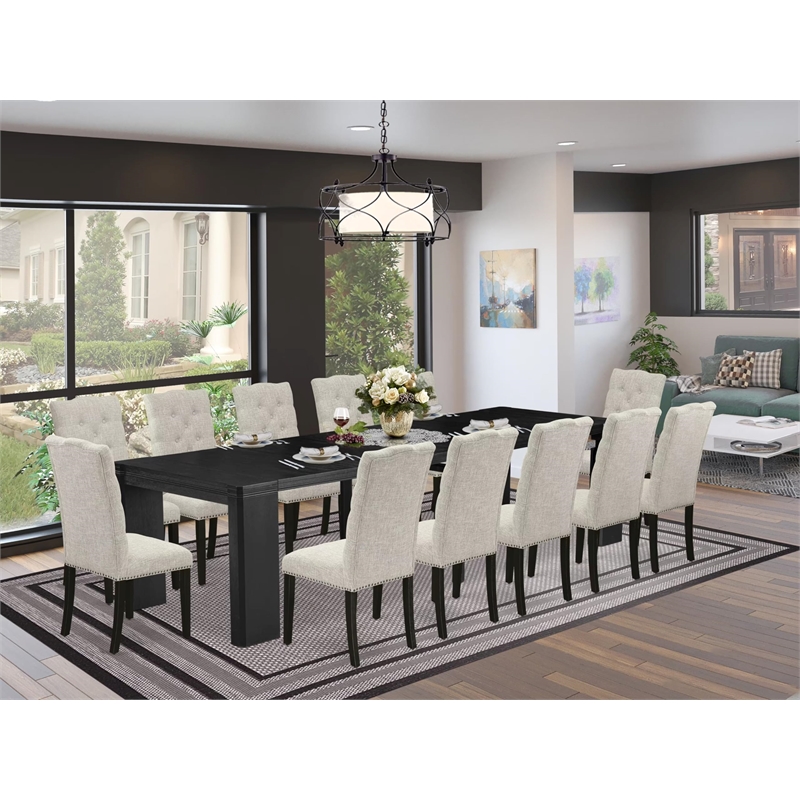 East West Furniture Xtenczar 13 -Piece Dining Room Table Set in Black Finish