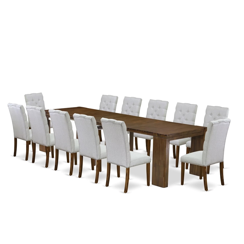 East West Furniture Xtenczar 13-Piece Extendable Dining Set in Walnut Finish