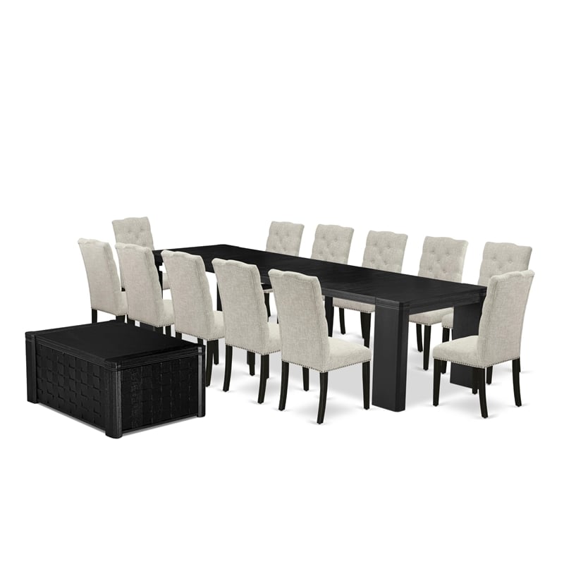 East West Furniture Xtenczar 14 -Piece Dining Room Table Set in Black Finish
