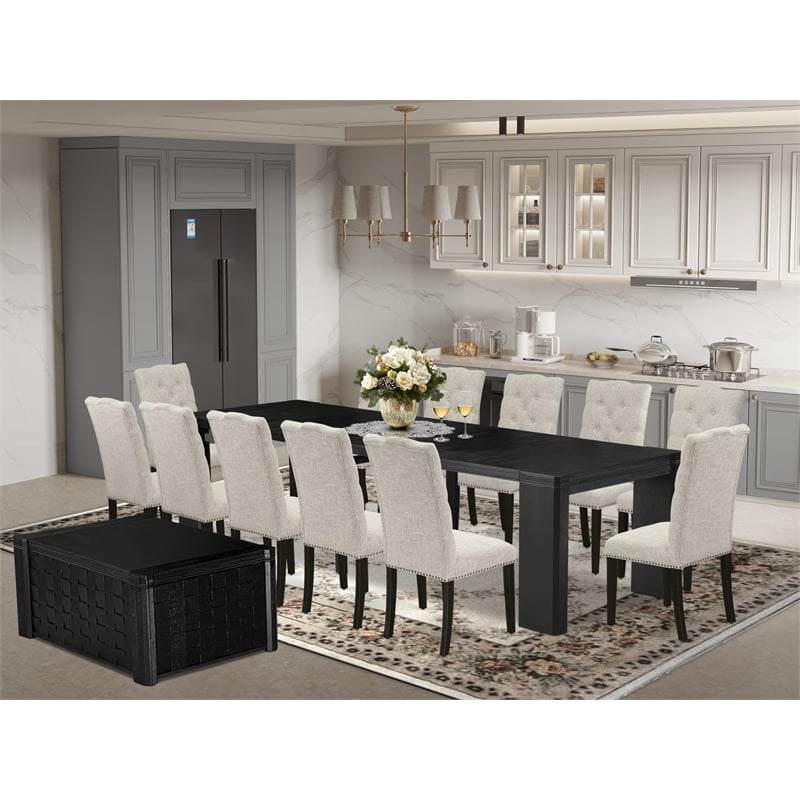 East West Furniture Xtenczar 14 -Piece Dining Room Table Set in Black Finish