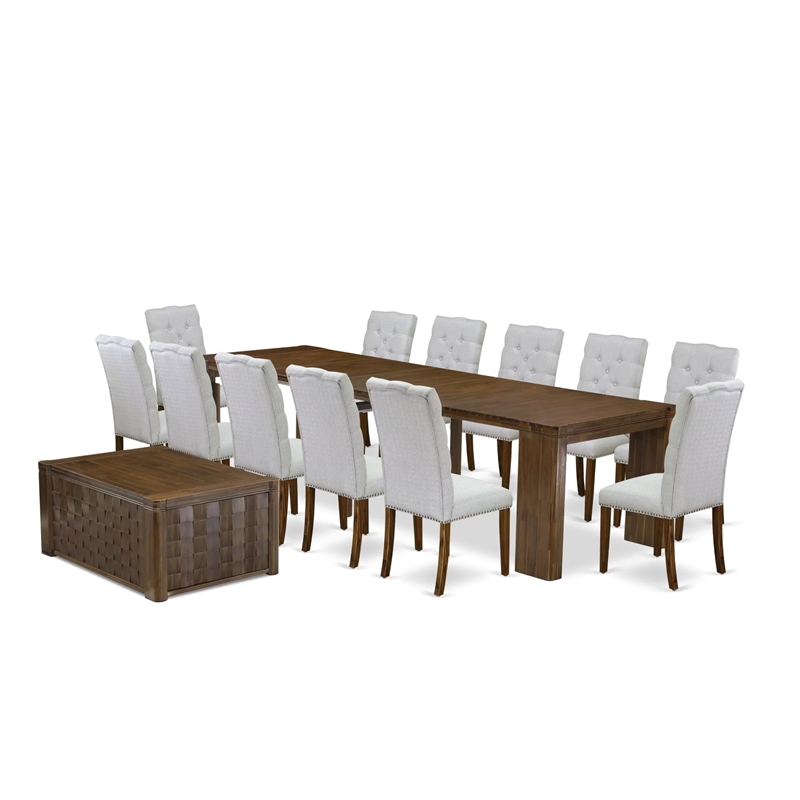 East West Furniture Xtenczar 14-Piece Extendable Dining Set in Walnut Finish