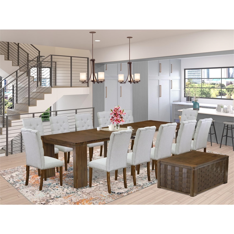 East West Furniture Xtenczar 14-Piece Extendable Dining Set in Walnut Finish