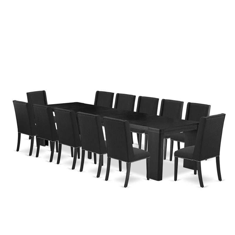 East West Furniture Xtenczar 13 -Piece Dining Room Table Set in Black Finish