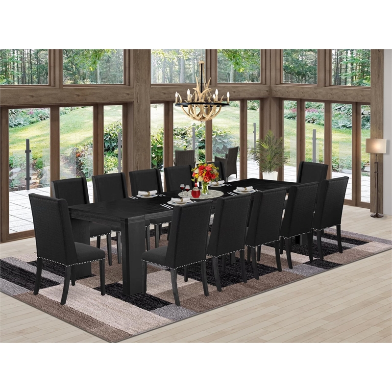 East West Furniture Xtenczar 13 -Piece Dining Room Table Set in Black Finish