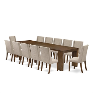East West Furniture Xtenczar 13-Piece Extendable Dining Set in Walnut Finish