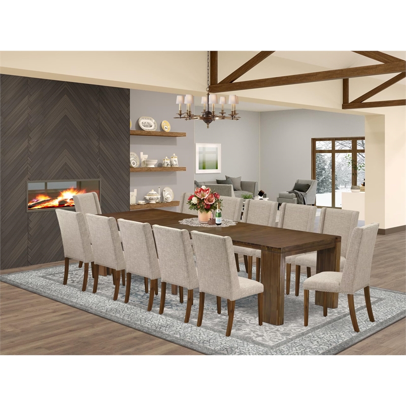 East West Furniture Xtenczar 13-Piece Extendable Dining Set in Walnut Finish