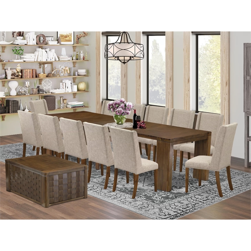 East West Furniture Xtenczar 14-Piece Extendable Dining Set in Walnut Finish