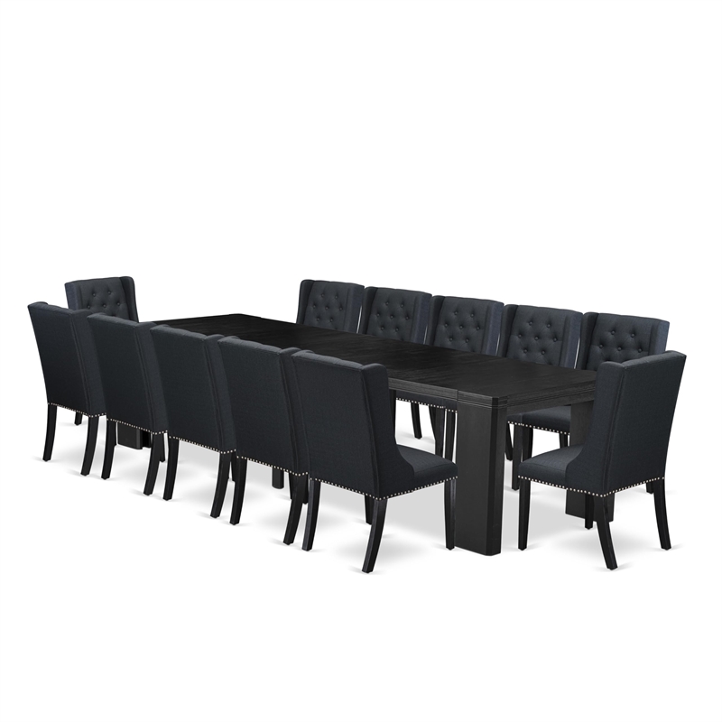 East West Furniture Xtenczar 13 -Piece Dining Room Table Set in Black Finish
