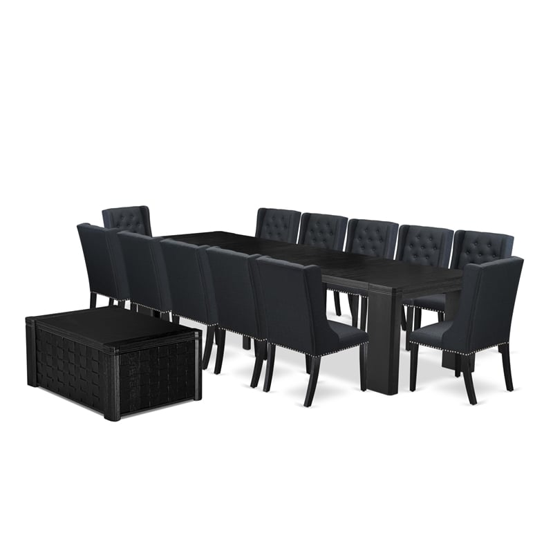 East West Furniture Xtenczar 14 -Piece Dining Room Table Set in Black Finish