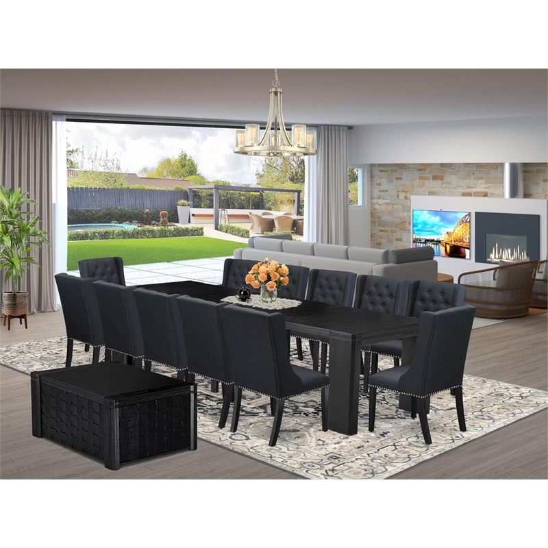 East West Furniture Xtenczar 14 -Piece Dining Room Table Set in Black Finish