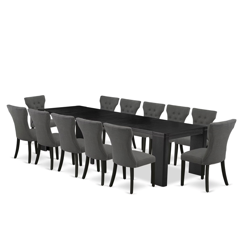East West Furniture Xtenczar 13 -Piece Dining Room Table Set in Black Finish