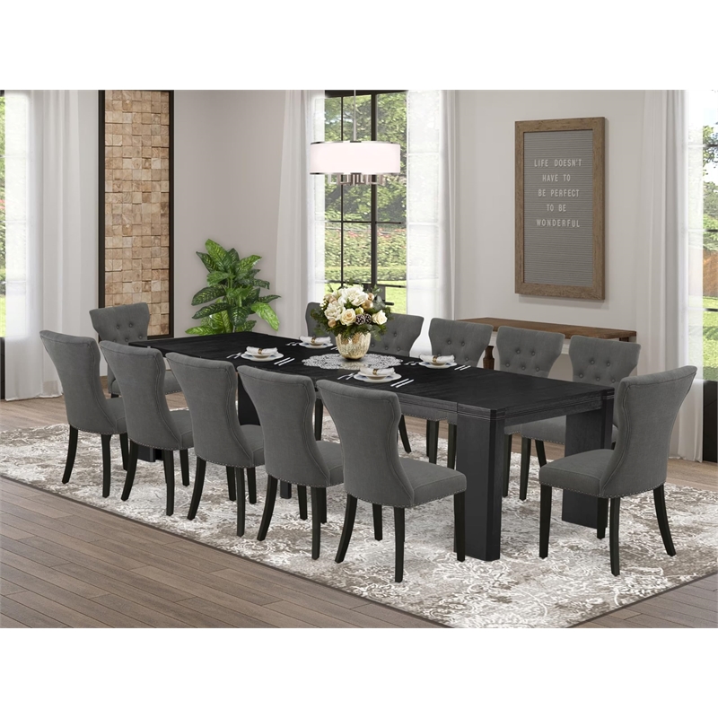 East West Furniture Xtenczar 13 -Piece Dining Room Table Set in Black Finish
