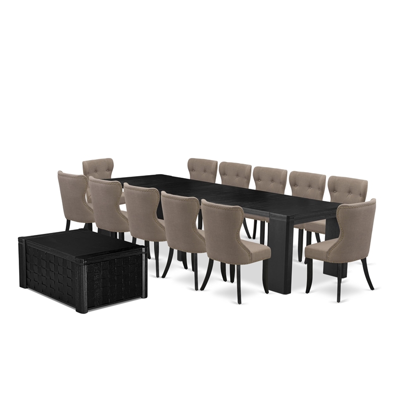 East West Furniture Xtenczar 14 -Piece Dining Room Table Set in Black Finish