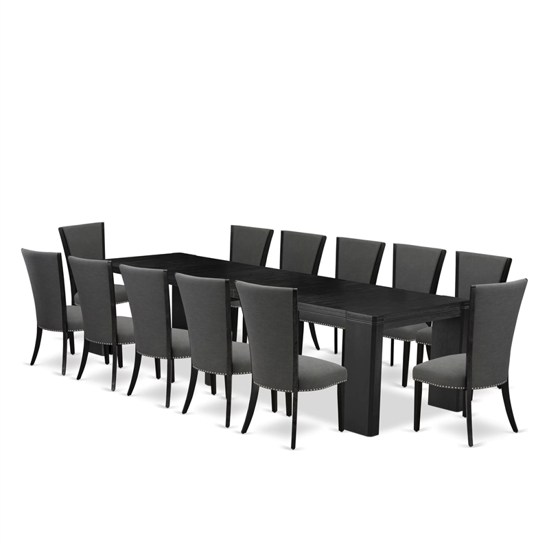 East West Furniture Xtenczar 13 -Piece Dining Room Table Set in Black Finish