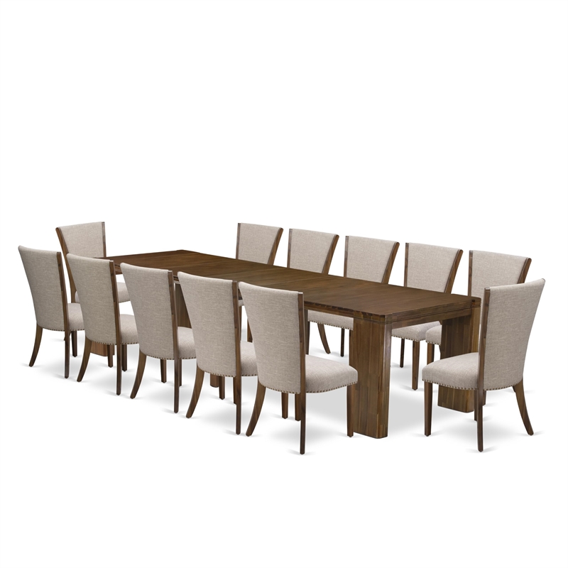 East West Furniture Xtenczar 13-Piece Extendable Dining Set in Walnut Finish