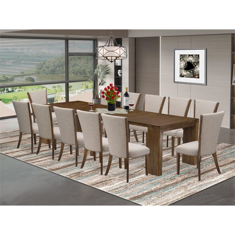 East West Furniture Xtenczar 13-Piece Extendable Dining Set in Walnut Finish