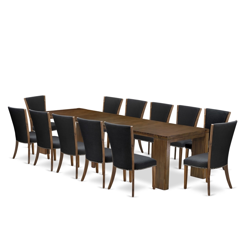 East West Furniture Xtenczar 13-Piece Extendable Dining Set in Walnut Finish