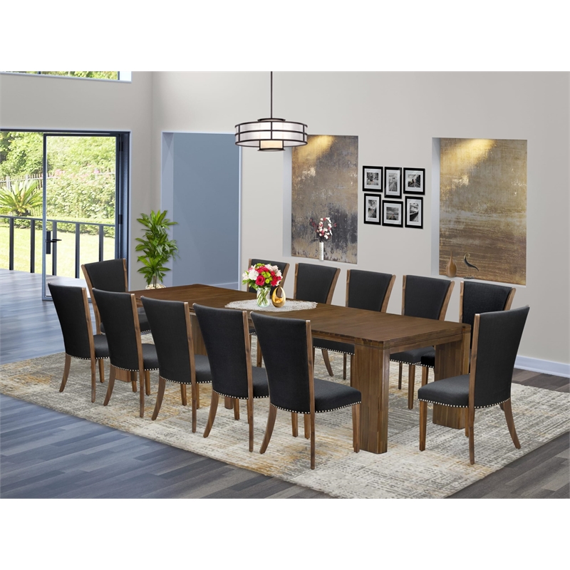 East West Furniture Xtenczar 13-Piece Extendable Dining Set in Walnut Finish