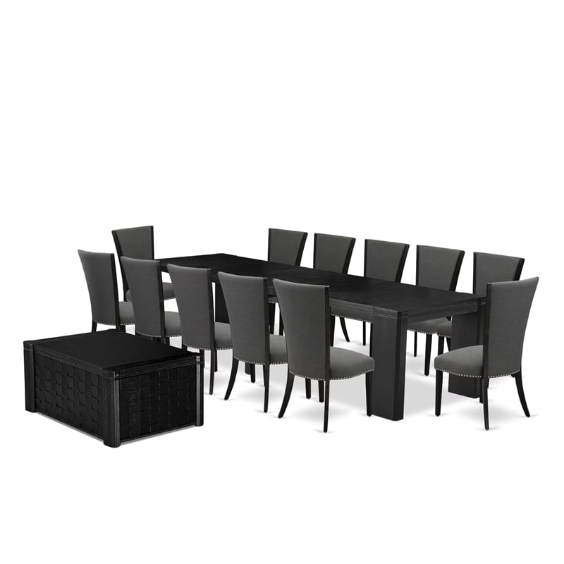 East West Furniture Xtenczar 14 -Piece Dining Room Table Set in Black Finish