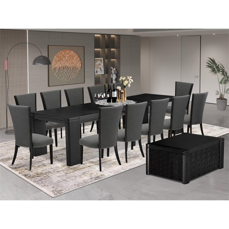 East West Furniture Xtenczar 14 -Piece Dining Room Table Set in Black Finish