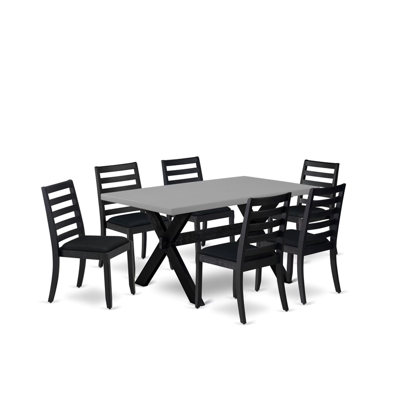 East West Furniture X-Style 7-Piece Modern Dining Table Set in Cement Finish