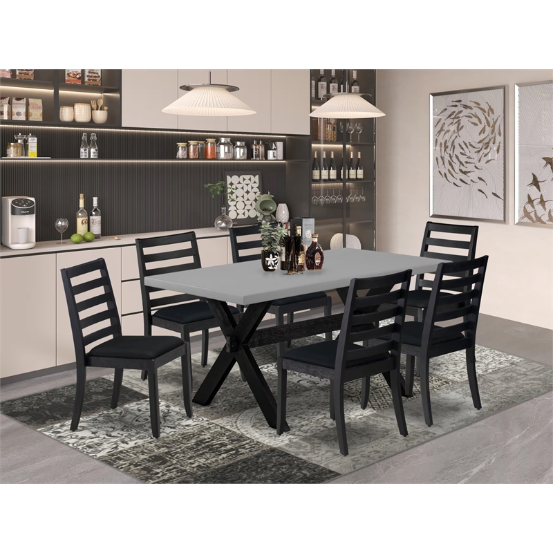 East West Furniture X-Style 7-Piece Modern Dining Table Set in Cement Finish