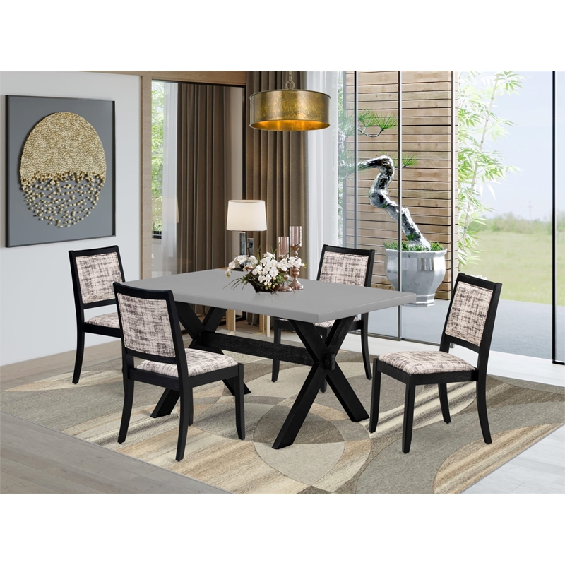 East West Furniture X-Style 5-Piece Kitchen Dining Set in Cement Finish