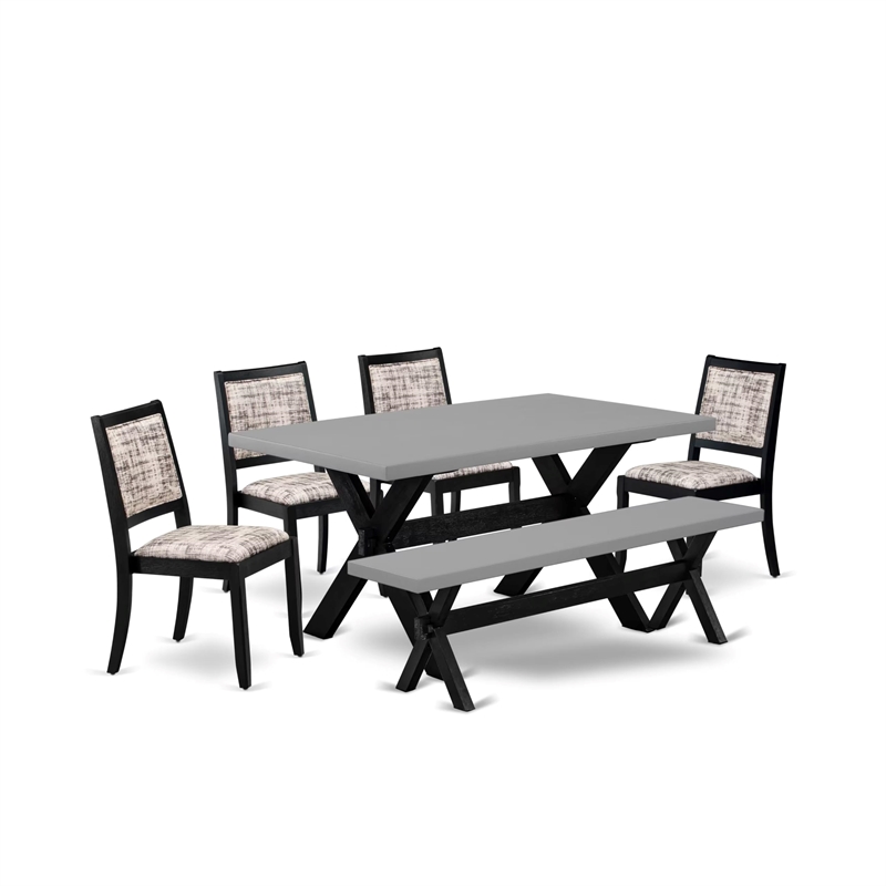 East West Furniture X-Style 6-Piece Dining Table Set in Cement Finish