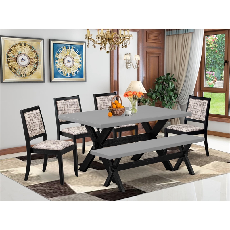 East West Furniture X-Style 6-Piece Dining Table Set in Cement Finish