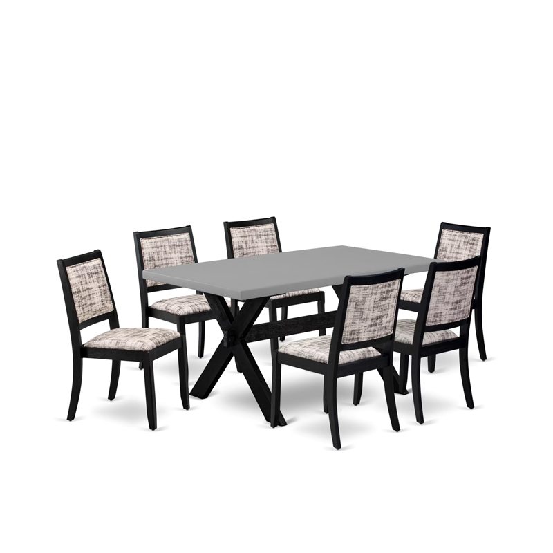 East West Furniture X-Style 7-Piece Mid Century Kitchen Set in Cement Finish