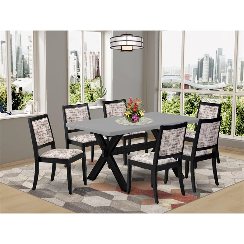 East West Furniture X-Style 7-Piece Mid Century Kitchen Set in Cement Finish